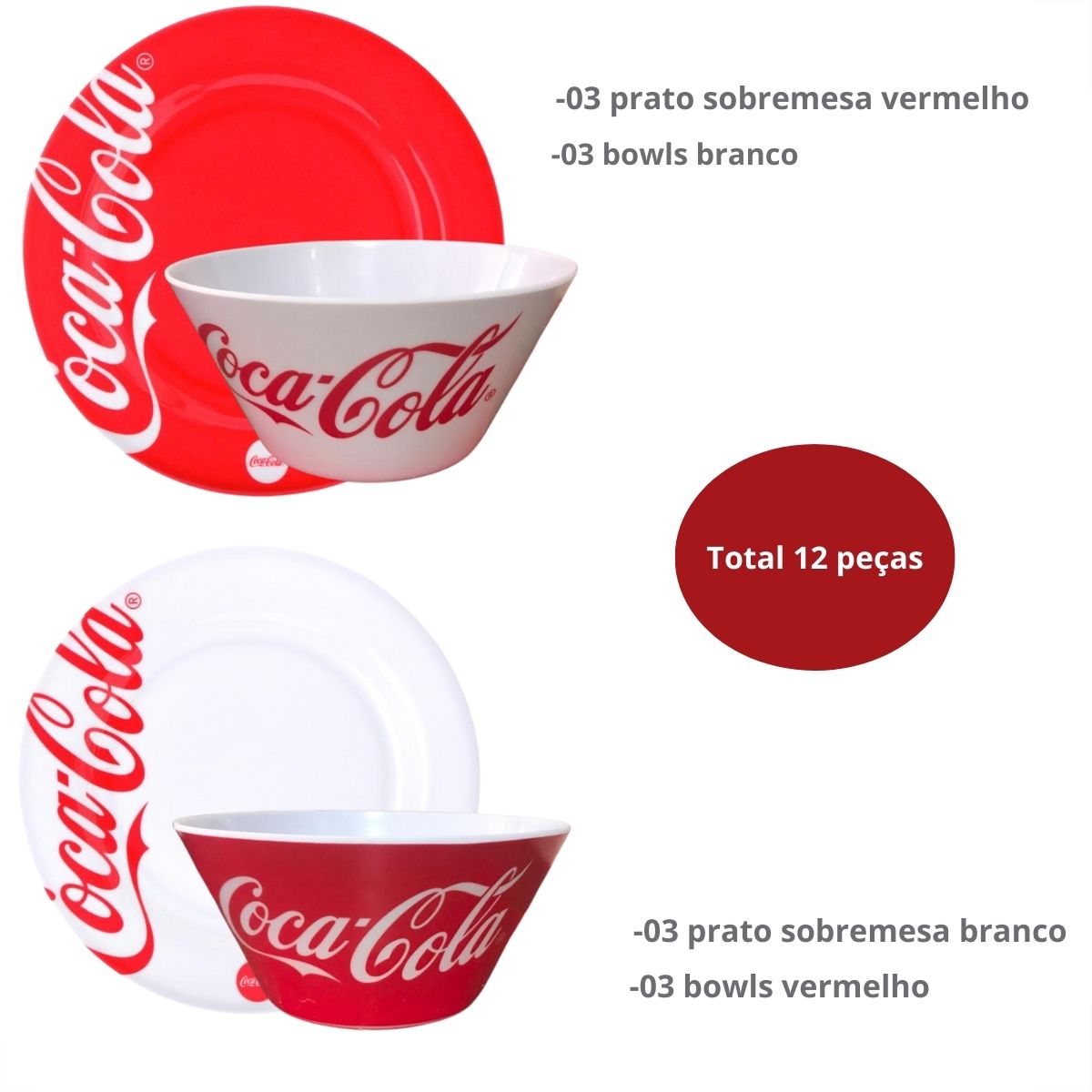 Bowl e Prato Sobremesa Melamina Coca Cola 12pç Hauskraft - Image 2