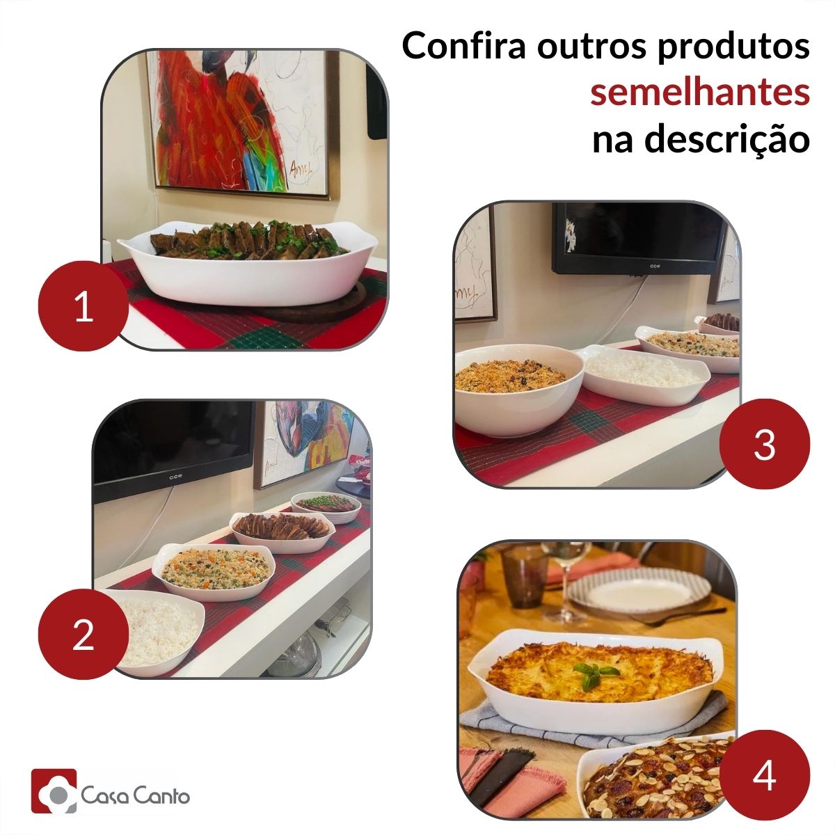 Assadeiras Travessas de Vidro Brancas Grandes p/ Forno 4un Carine - Image 5