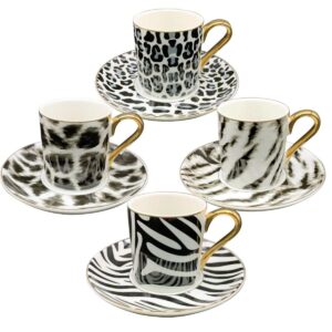 Jogo Xícaras para Chá Aretha Porcelana New Bone Sortidas e Dourado 190ml 4un L'hermitage