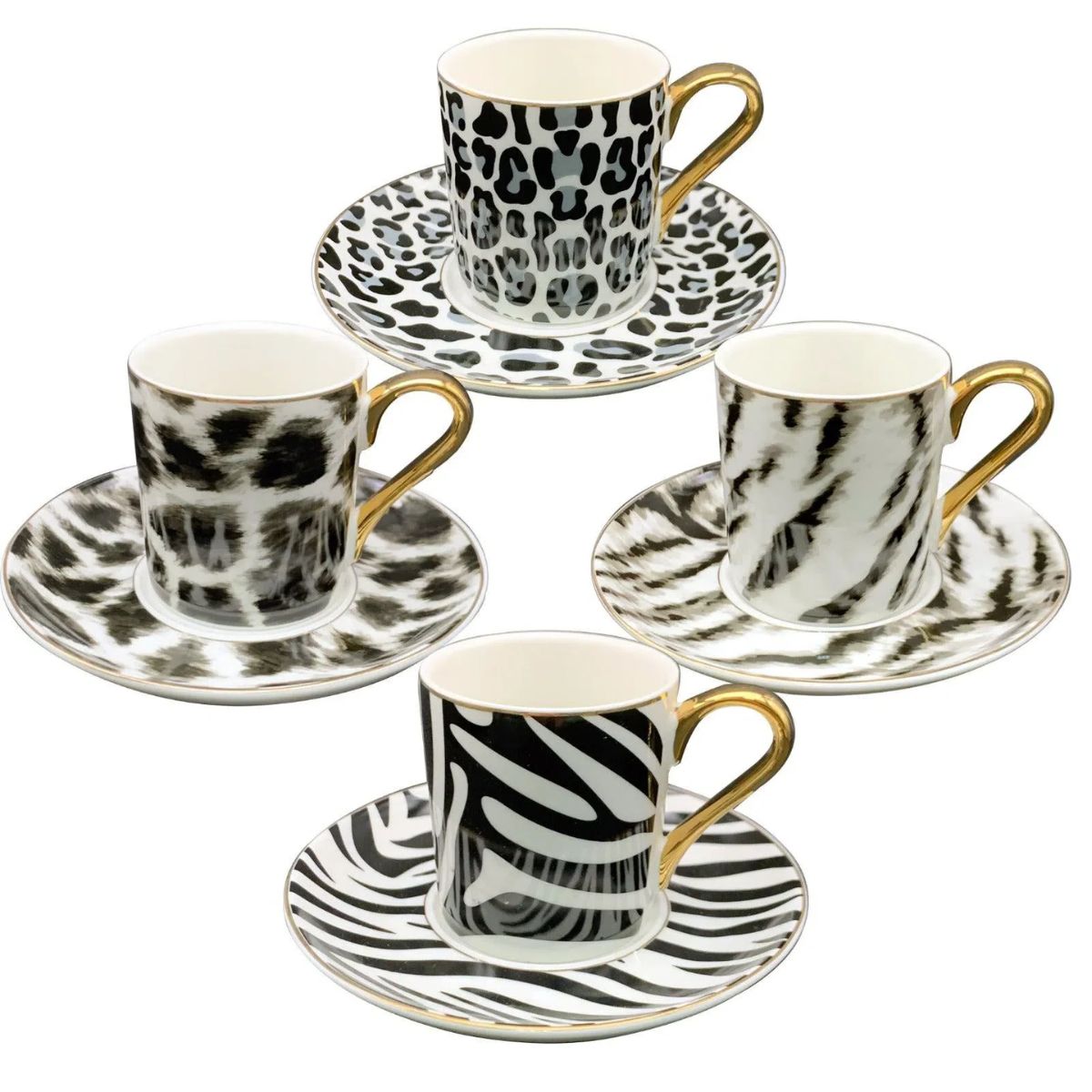 Jogo Xícaras para Café Aretha Porcelana New Bone Sortidas e Dourado 100ml 4un L'hermitage