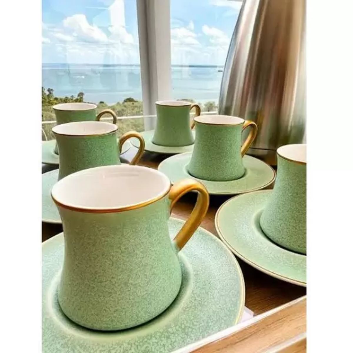 Jogo Xícaras para Café Galet Porcelana New Bone Verde 80ml 6un L'hermitage - Image 7
