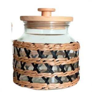 Pote Mantimento Vidro Revestido Vime 2litros Tampa Hermetica Madeira