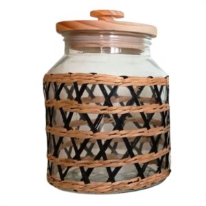 Pote Mantimento Vidro Revestido Vime 3Litros Tampa Hermetica Madeira