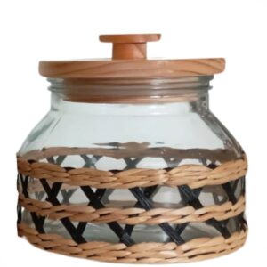 Pote Mantimento Vidro Grande com Vime 1,5Litros Tampa Hermetica Madeira