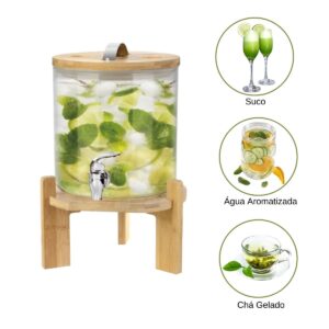 Suqueira  Vidro com Suporte e Tampa Bambu 5lts Mattine