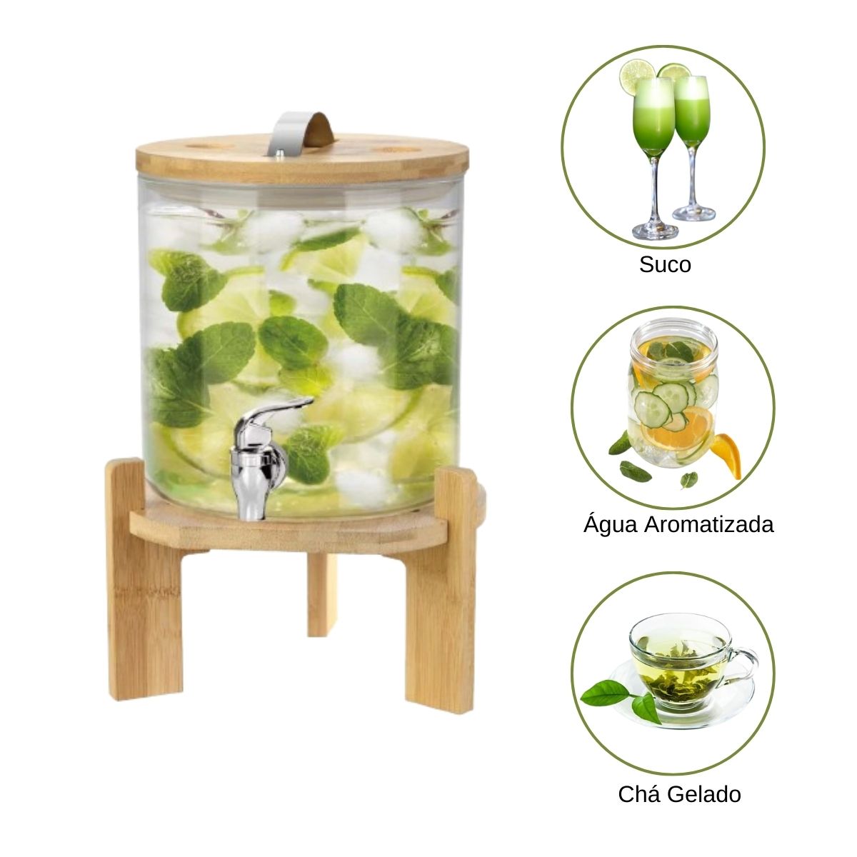 Suqueira Vidro com Suporte e Tampa Bambu 5lts Mattine