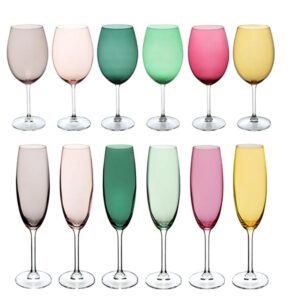 Jogo Taças Cristal Champanhe e Agua Coloridas 12un Bohemia