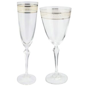 Jogo Taças Cristal Champanhe e Agua Frizo Dourado e Decorado 12un Bohemia