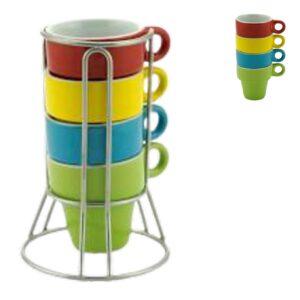 Jogo Xícaras para Café Porcelana com Suporte Coloridas 60ml 4un Bon Gourmet