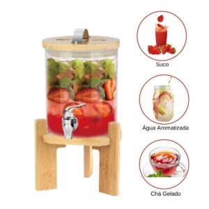 Suqueira em Vidro com Suporte e Tampa Bambú 2,5Lts Mattine