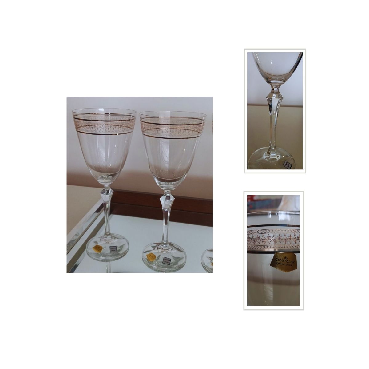 Jogo Taças Cristal Champanhe e Agua Frizo Dourado e Decorado 12un Bohemia - Image 5