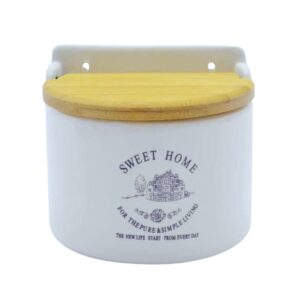 Saleiro de Parede em Cerâmica com Tampa de Madeira 620ml Bon Gourmet