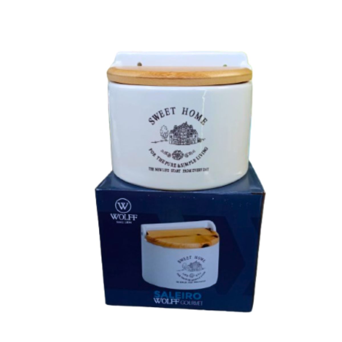 Saleiro de Parede em Cerâmica com Tampa de Madeira 620ml Bon Gourmet - Image 3