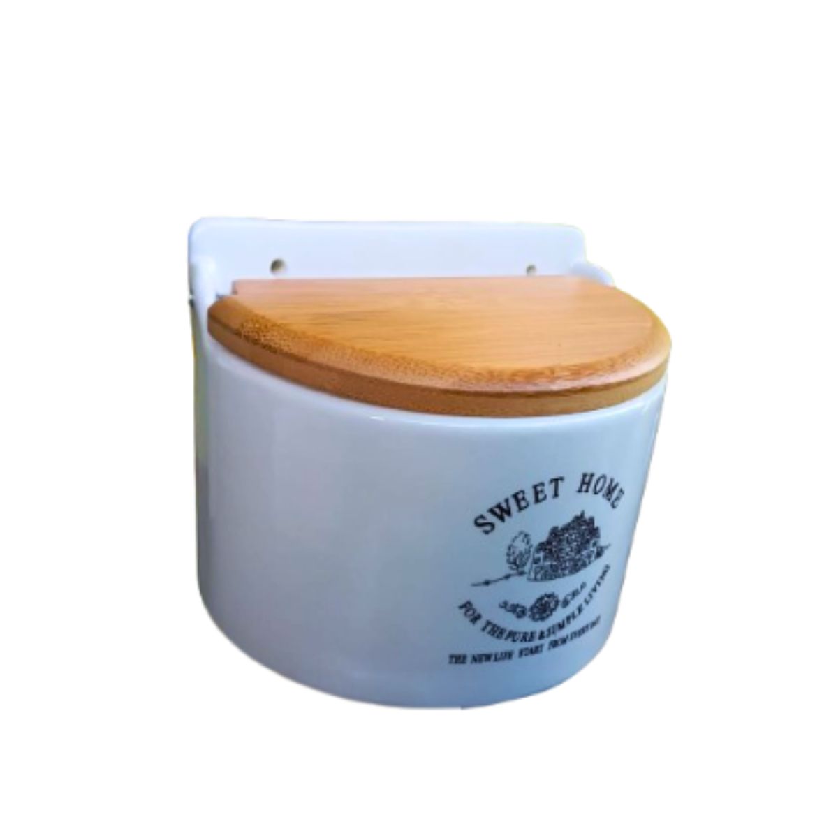 Saleiro de Parede em Cerâmica com Tampa de Madeira 620ml Bon Gourmet - Image 2