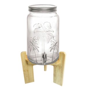 Suqueira Dispenser com Suporte Madeira Agua Sucos e Refrigerantes  Vidro 3,5lts Palmeira