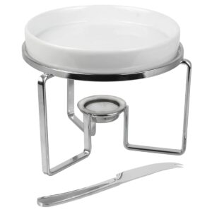 Rechaud Cerâmica e  Aço Inox P/ Queijo Brie 29x11,8cm C/ Faca Fracalanza