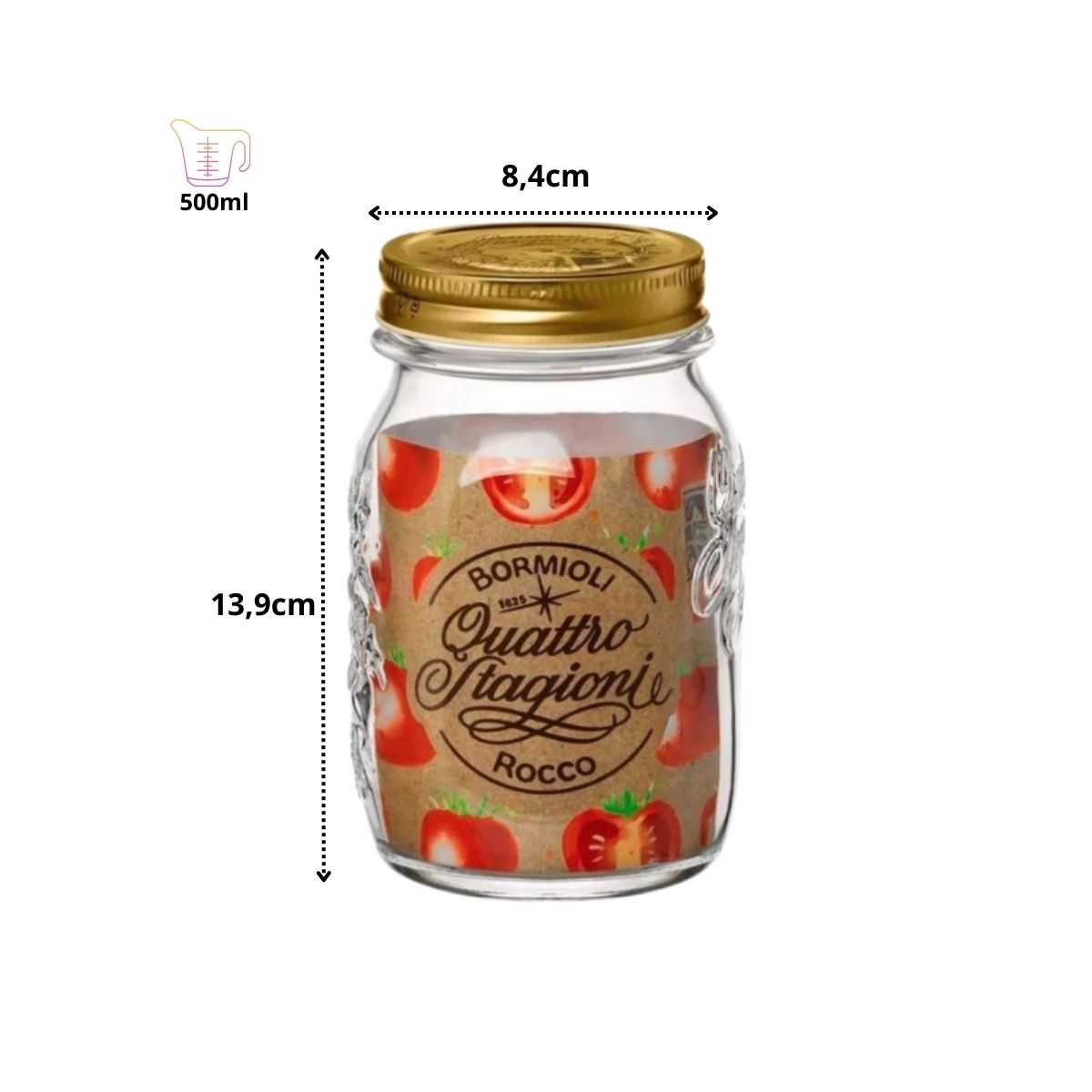 Pote de Vidro Tampa Metal Dourada Conservas Castanhas 500ml Transparente - Image 2