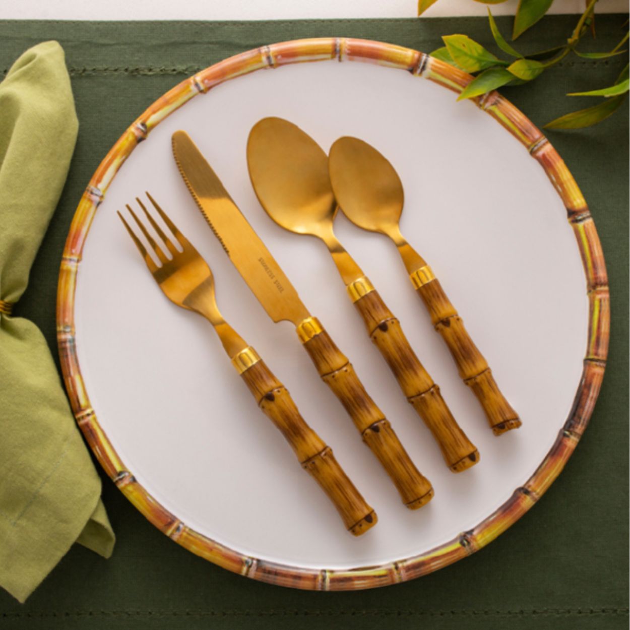 Faqueiro Bambu Dourado Inox Cabo Plástico 24pç Bon Gourmet - Image 3