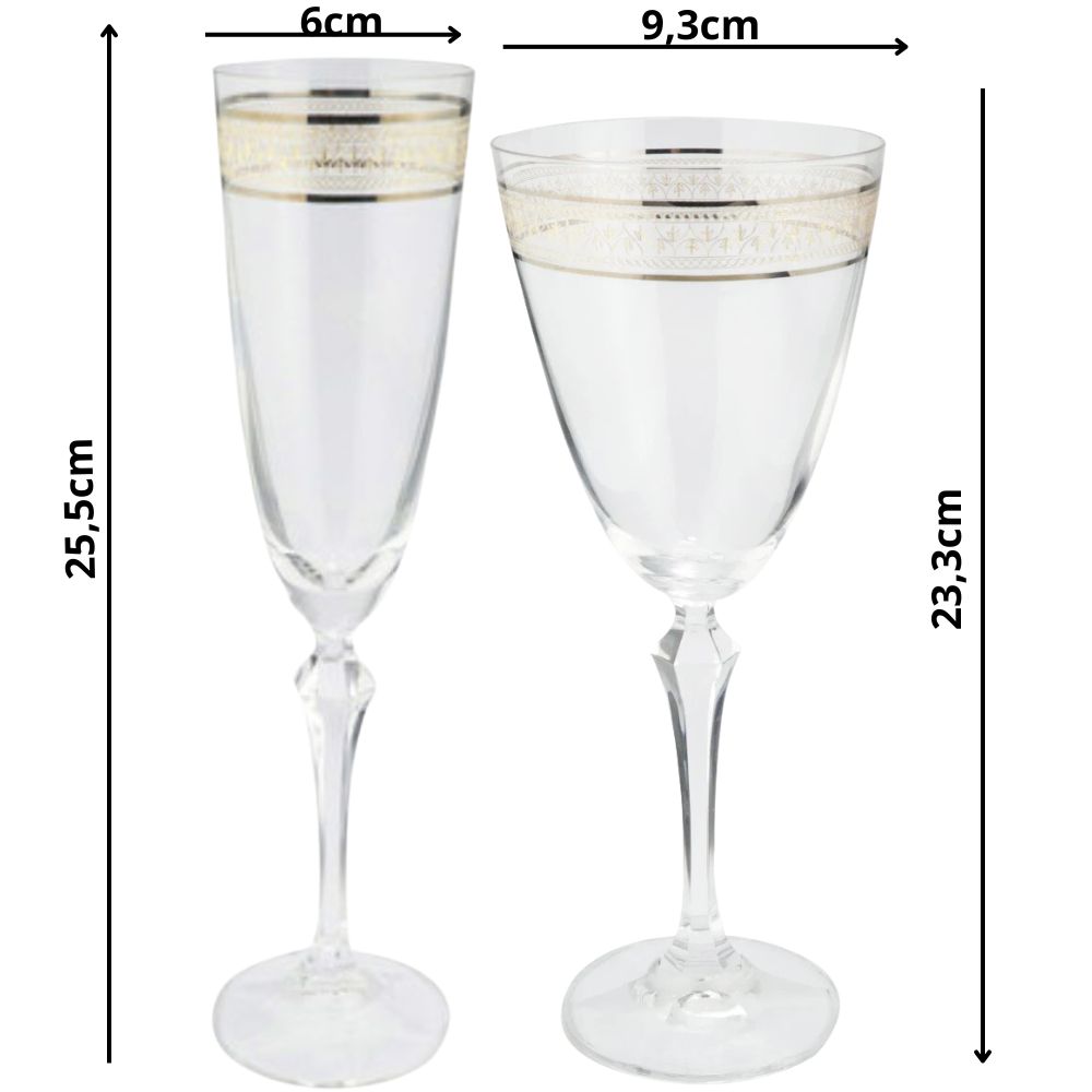 Jogo Taças Cristal Friso Dourado e Decorada para Champanhe 220ml 6un Bohemia - Image 2
