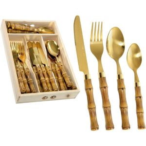 Faqueiro Bambu Dourado Inox Cabo Plástico 24pç Bon Gourmet