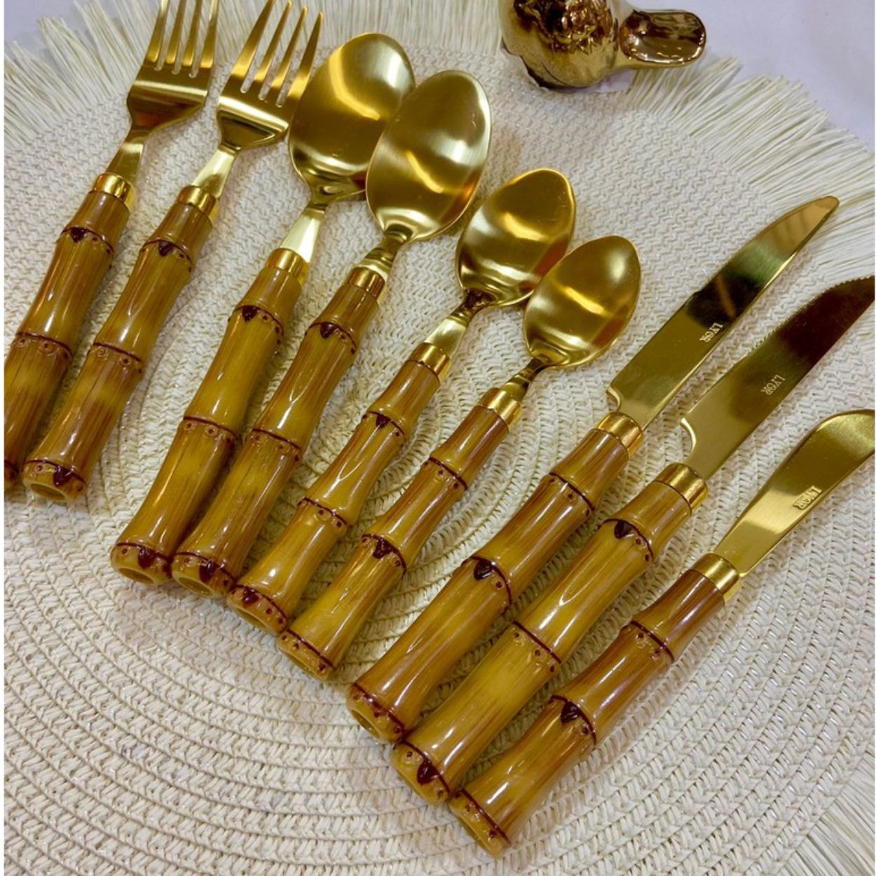 Faqueiro Bambu Dourado Inox Cabo Plástico 24pç Bon Gourmet - Image 2