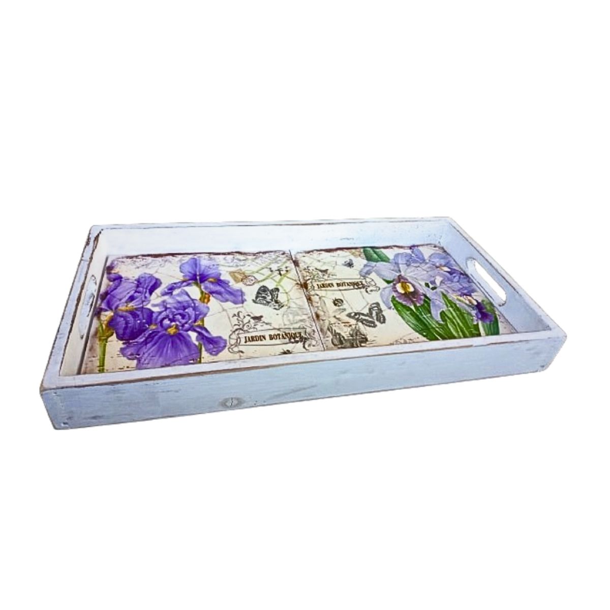 Bandeja Retangular Retrô 43x22,3cm Madeira e Cerâmica