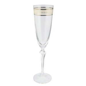 Jogo Taças Cristal Friso Dourado e Decorada para Champanhe 220ml 6un Bohemia