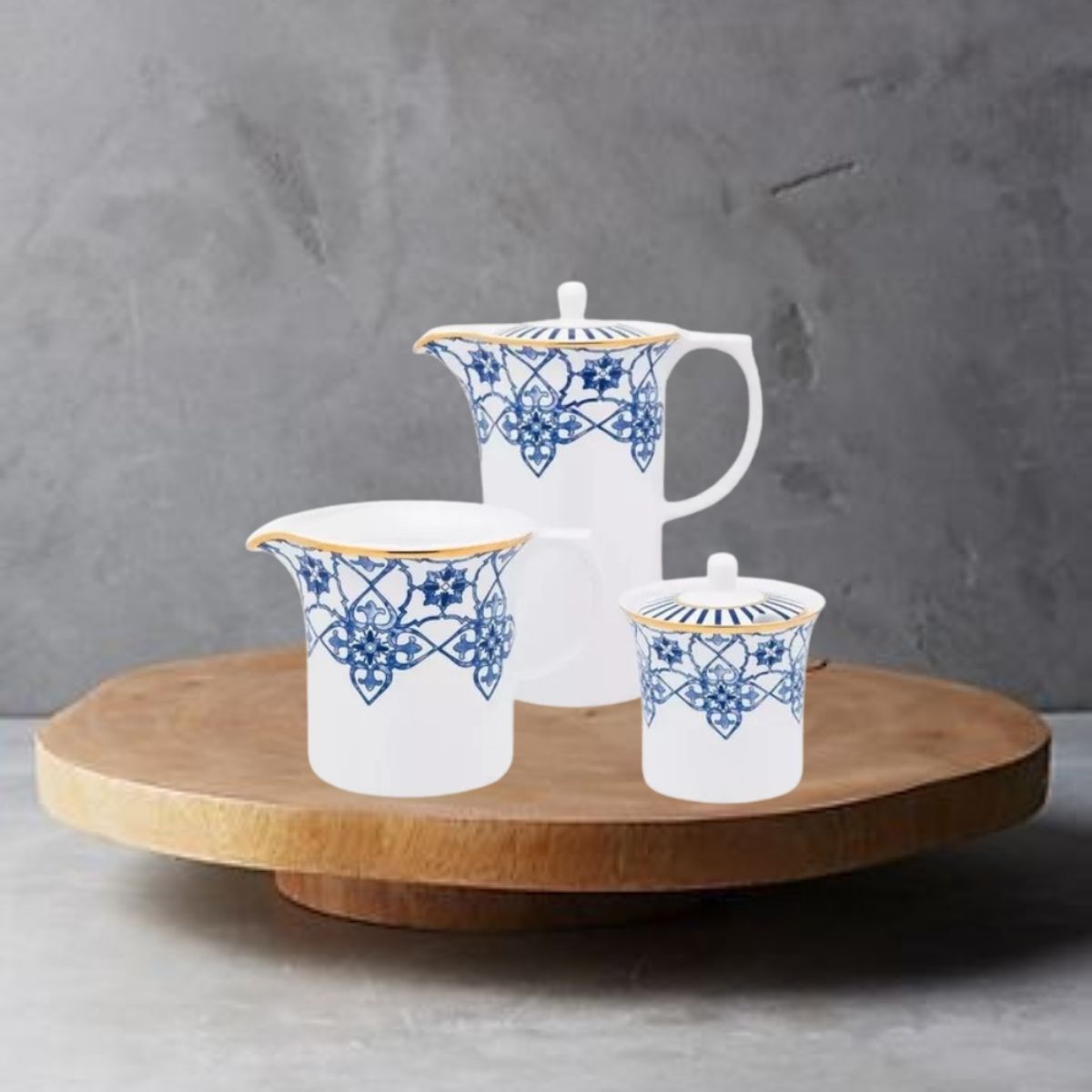 Bule, Leiteira e Açucareiro Coup Lusitana 3pç Porcelana Oxford - Image 3
