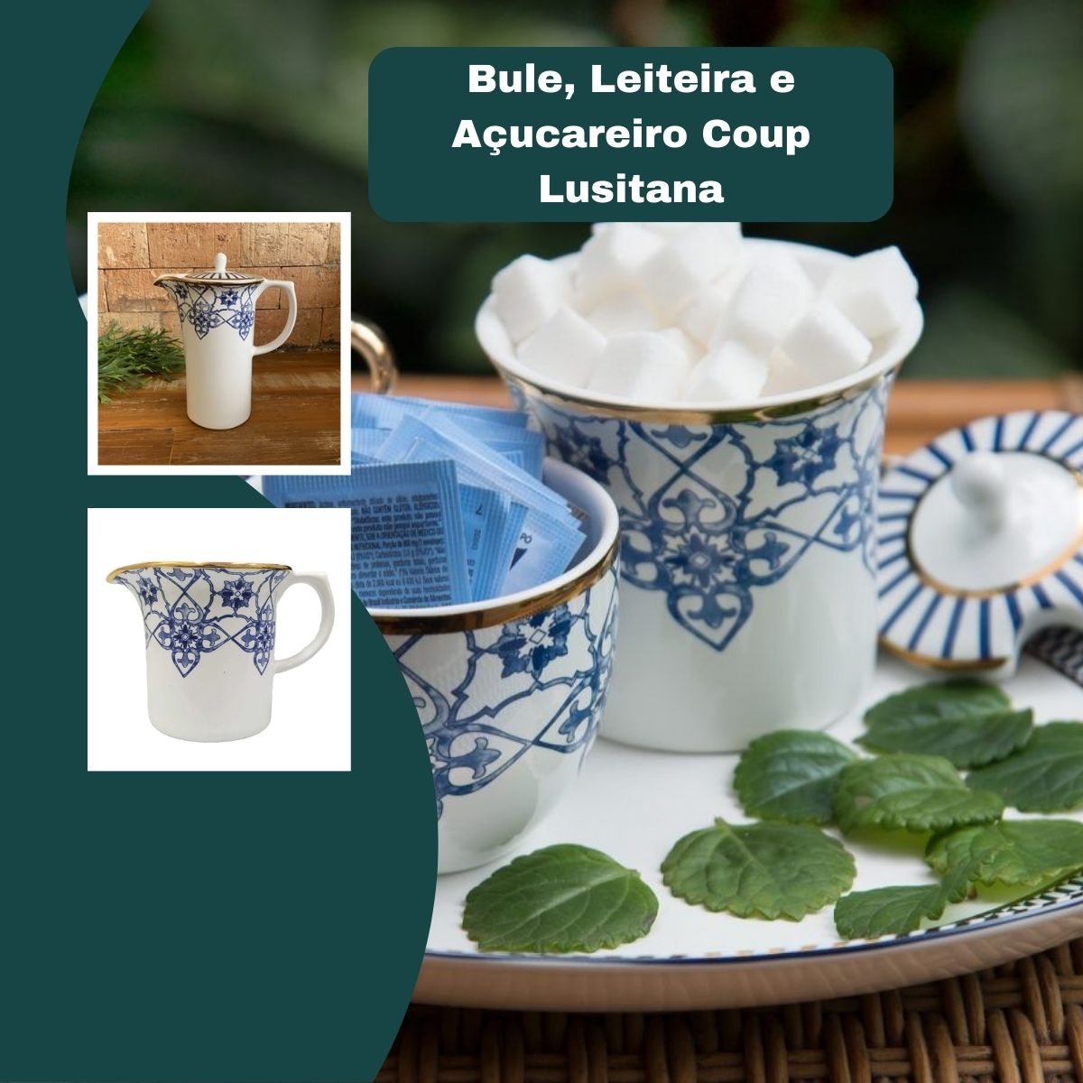 Bule, Leiteira e Açucareiro Coup Lusitana 3pç Porcelana Oxford - Image 2