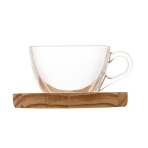 Xícara para Chá com Pires Madeira Coração Pinus 190ml 6un