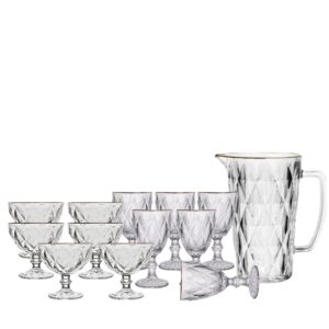 Jarra, Taça Agua e Sobremesa 13pç Diamond Fio de Ouro