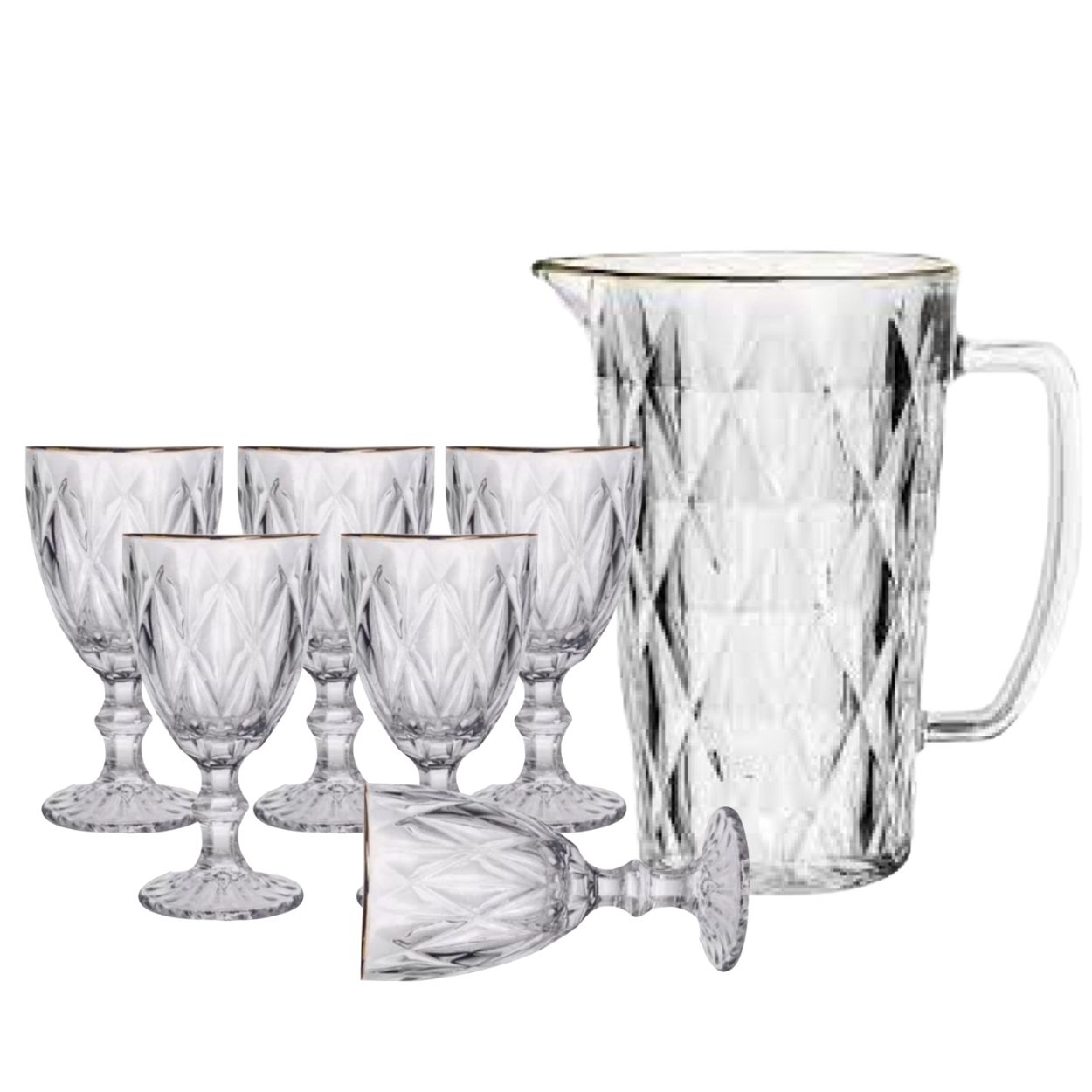 Jarra, Taça Agua e Sobremesa 13pç Diamond Fio de Ouro - Image 2