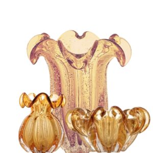 Centro de Mesa, Vaso Vidro Sodo Calcico Italy Ambar 3pç Lyor