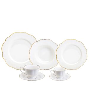 Aparelho de Jantar Chá e Café 42pç Maldivas Branco com Filete Ouro Porcelana Wolff