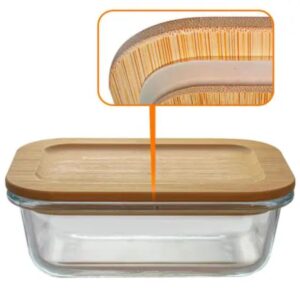 Pote Hermético 22x16x7,0cm de Vidro Forno Freezer com Tampa Bambu 1,5lts