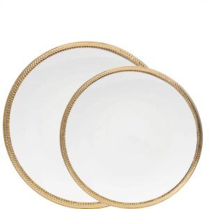 Prato Raso e Sobremesa Porcelana Branca Fio de Ouro 12pç Paddy Wolff