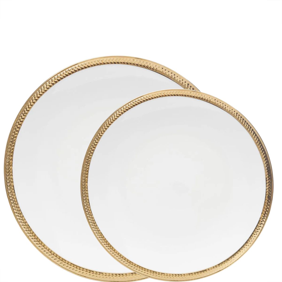 Prato Raso e Sobremesa Porcelana Branca Fio de Ouro 12pç Paddy Wolff