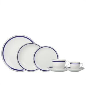 Aparelho de Jantar e Chá 42pçs Porcelana Borda Prateada e Azul L`Hermitage