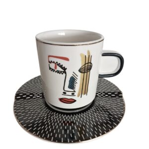 Jogo Xícara p/ Café 100ml Faces New Bone 4un Borda Dourada