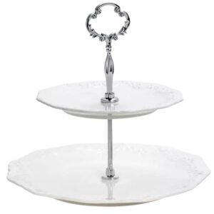 Prato Duplo para Bolo e Doces 27 e 19cm Porcelana Branca Wolff