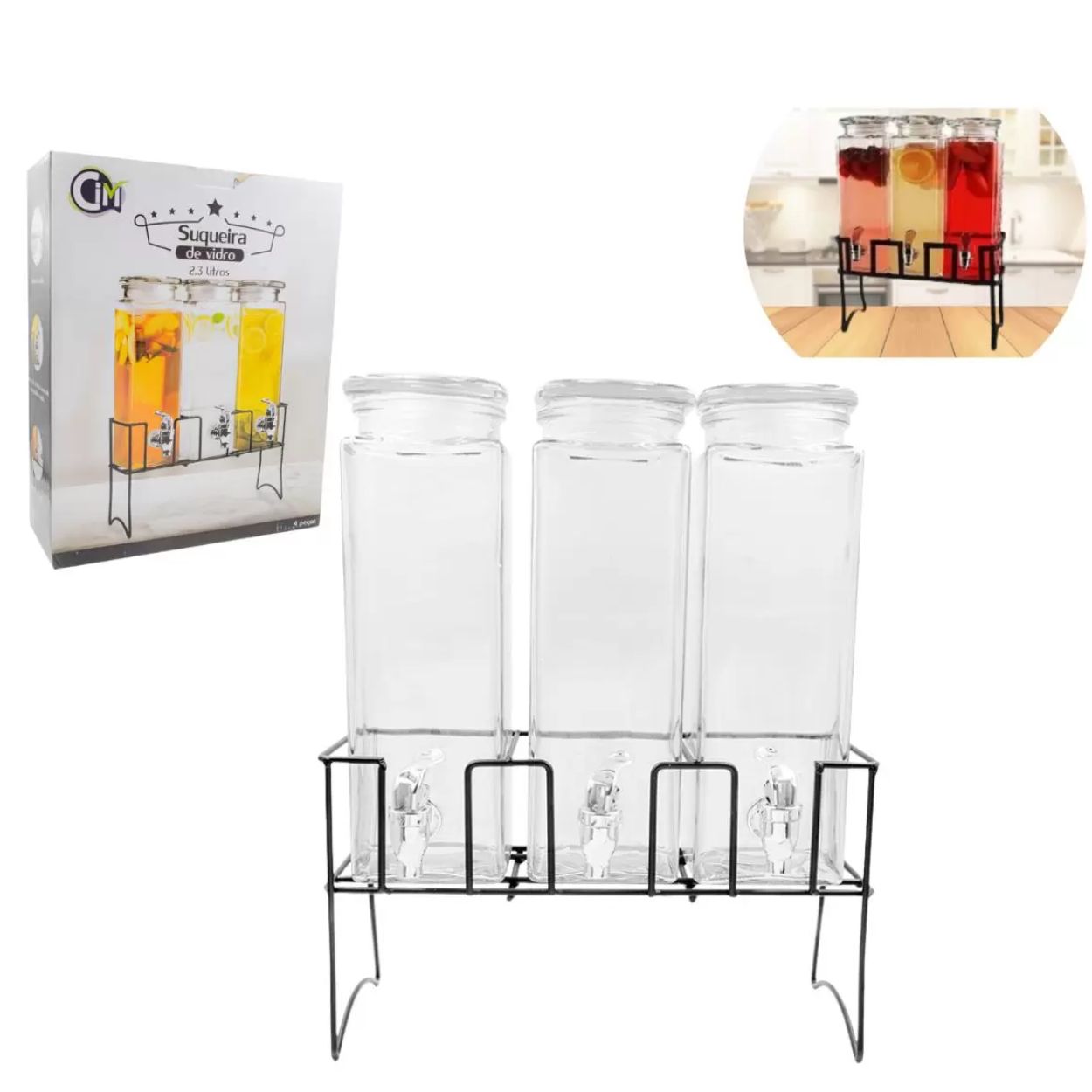 Suqueira de Vidro com Suporte de Metal com 2.3l cada 3pç - Image 3