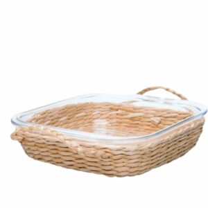 Travessa e Assadeira Refratárias 1un 21x19x6cm com Suporte de Fibra Natural Wolff