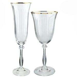 Jogo de Taças Cristal Champanhe e Água Lapidadas Borda Ouro Angela 12un Bohemia