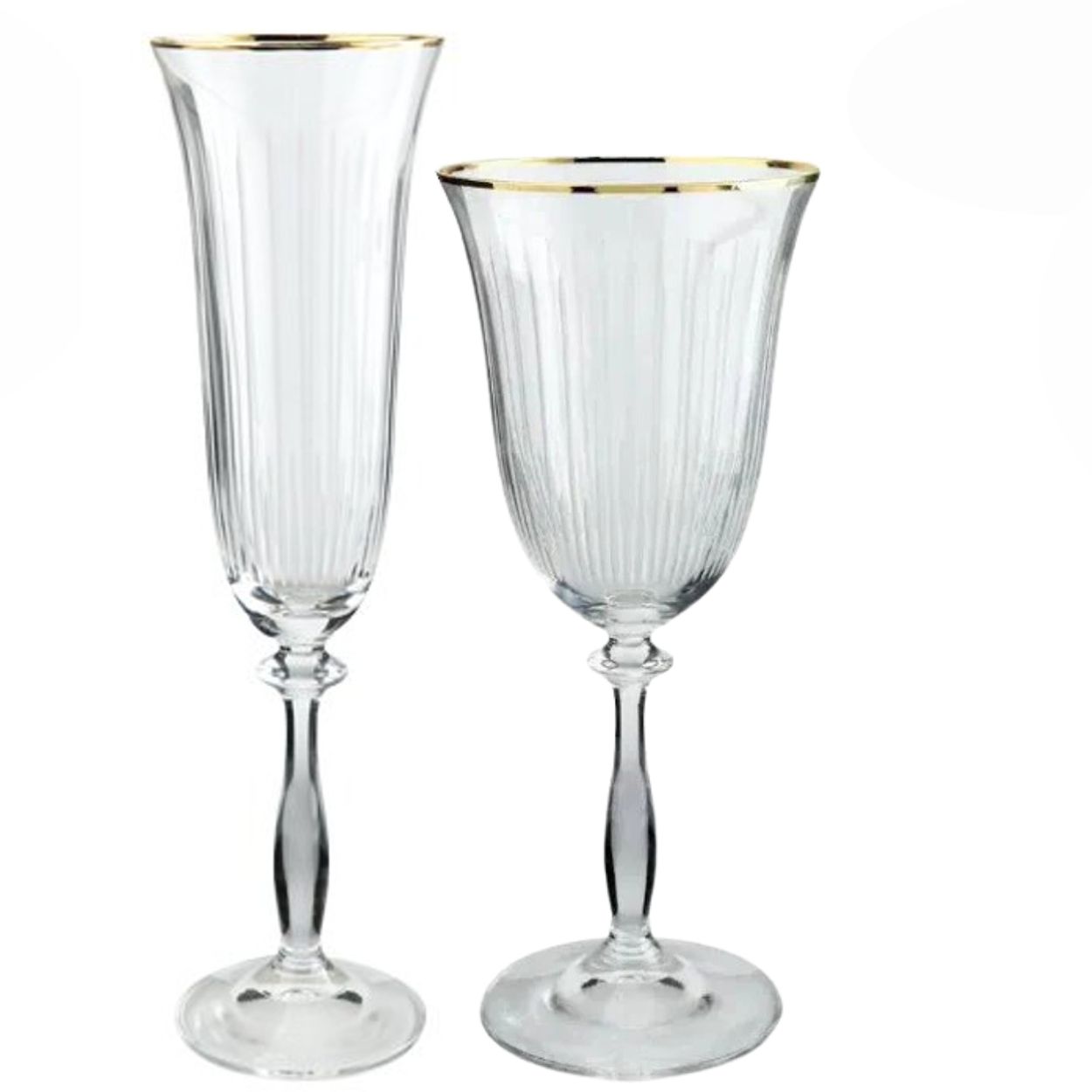 Jogo de Taças Cristal Champanhe e Água Lapidadas Borda Ouro Angela 12un Bohemia