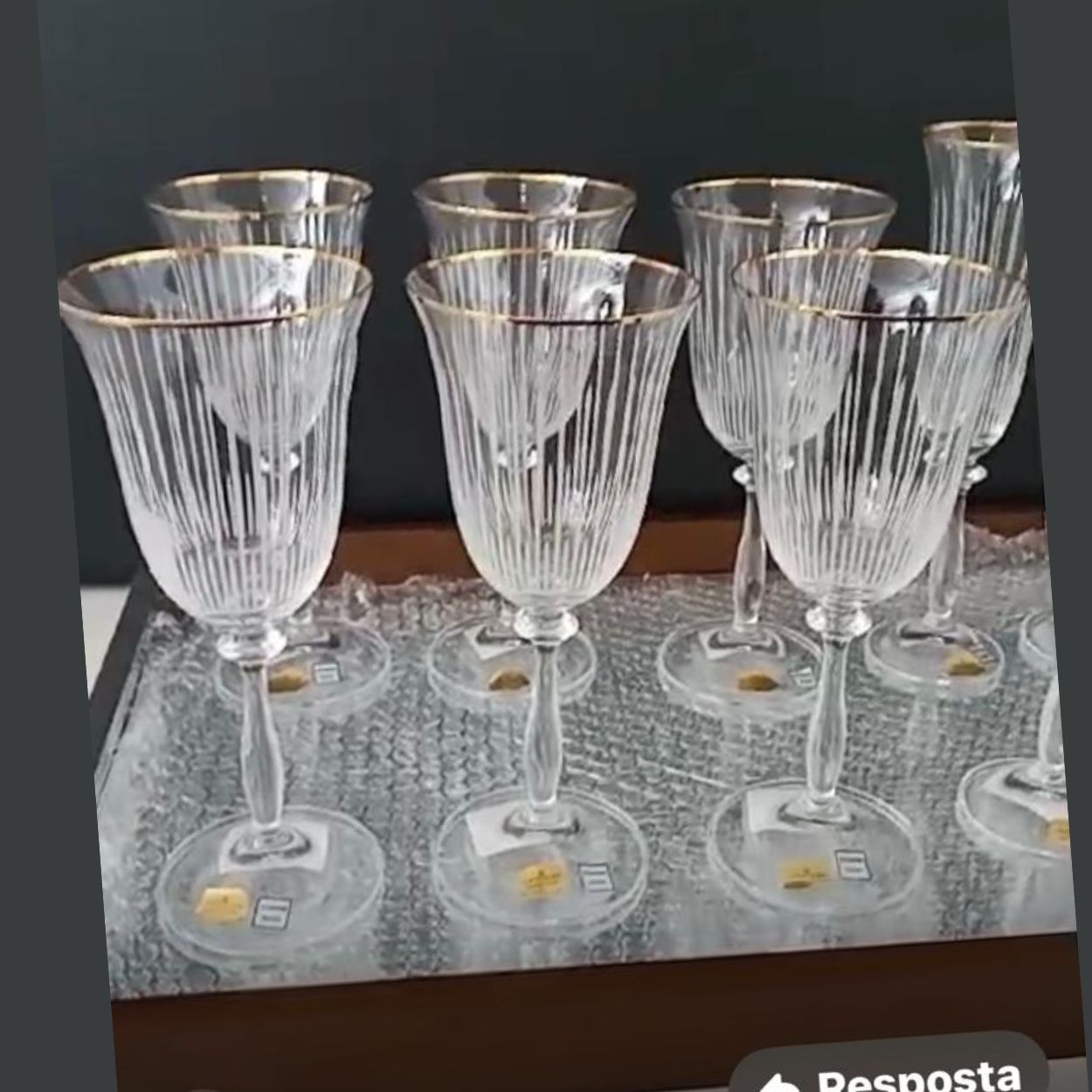 Jogo de Taças Cristal Champanhe e Água Lapidadas Borda Ouro Angela 12un Bohemia - Image 5