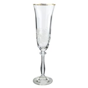Jogo de Taças Cristal Champanhe Decorada Borda Ouro Angela  190ml 6un Bohemia