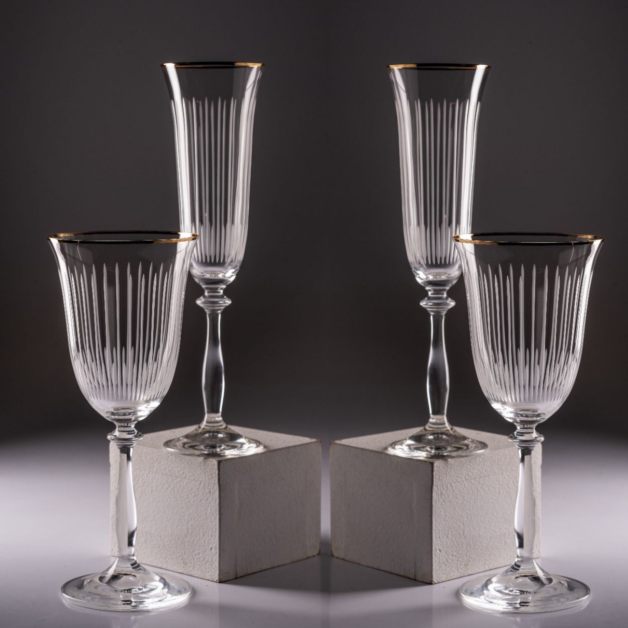 Jogo de Taças Cristal Champanhe e Água Lapidadas Borda Ouro Angela 12un Bohemia - Image 2