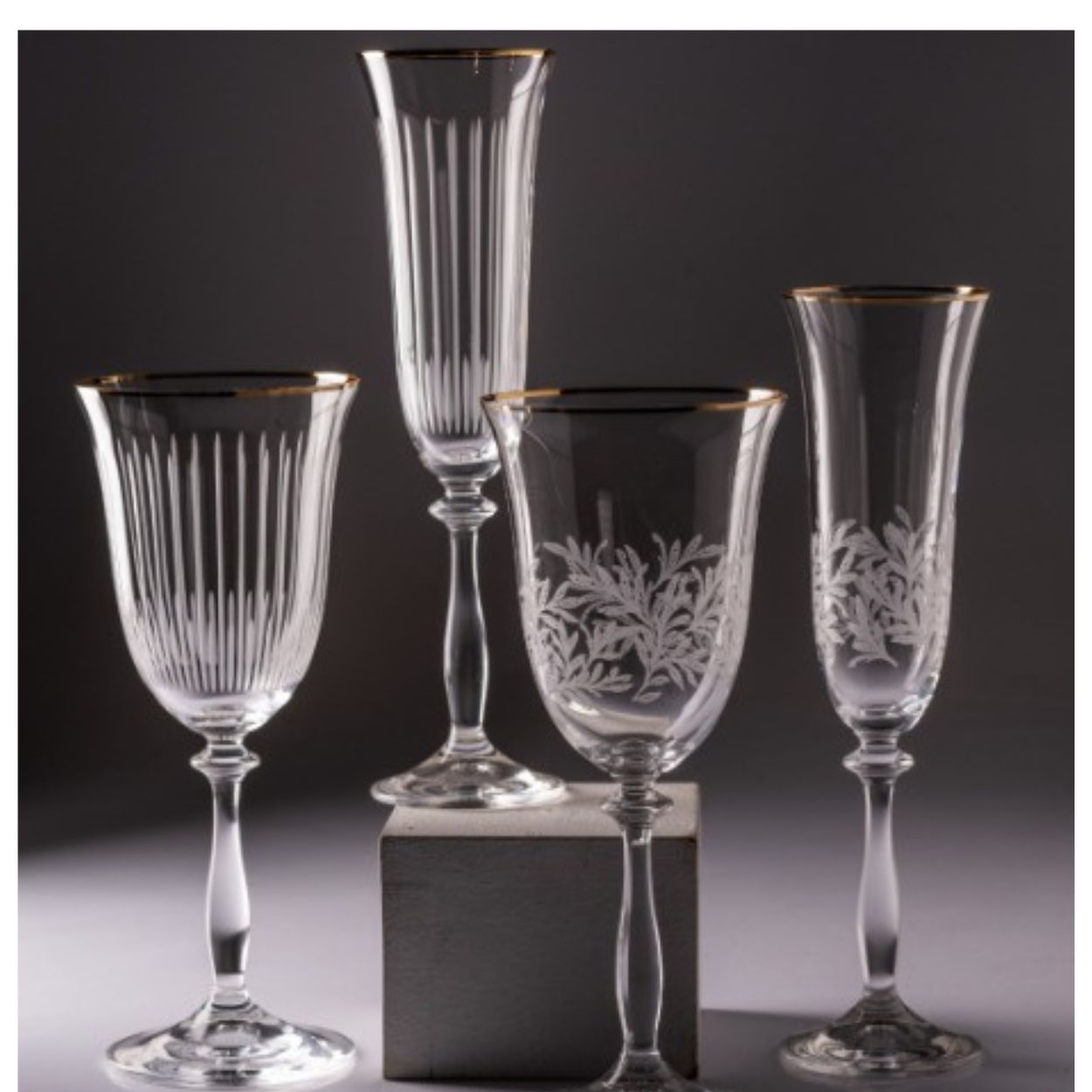 Jogo de Taças Cristal Champanhe e Água Lapidadas Borda Ouro Angela 12un Bohemia - Image 3