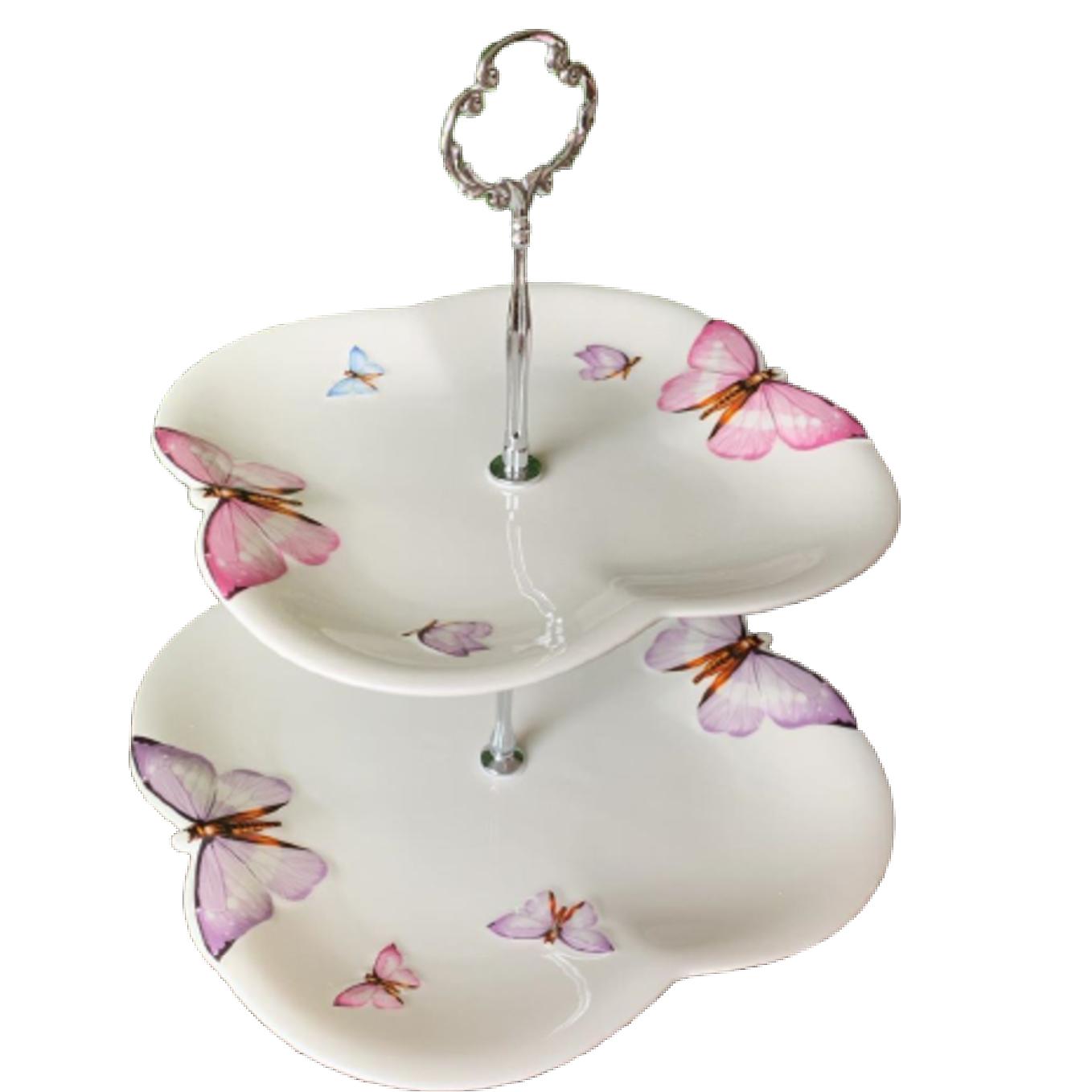 Prato Duplo Para Doces de Porcelana Borboletas 25,5cm Wolff