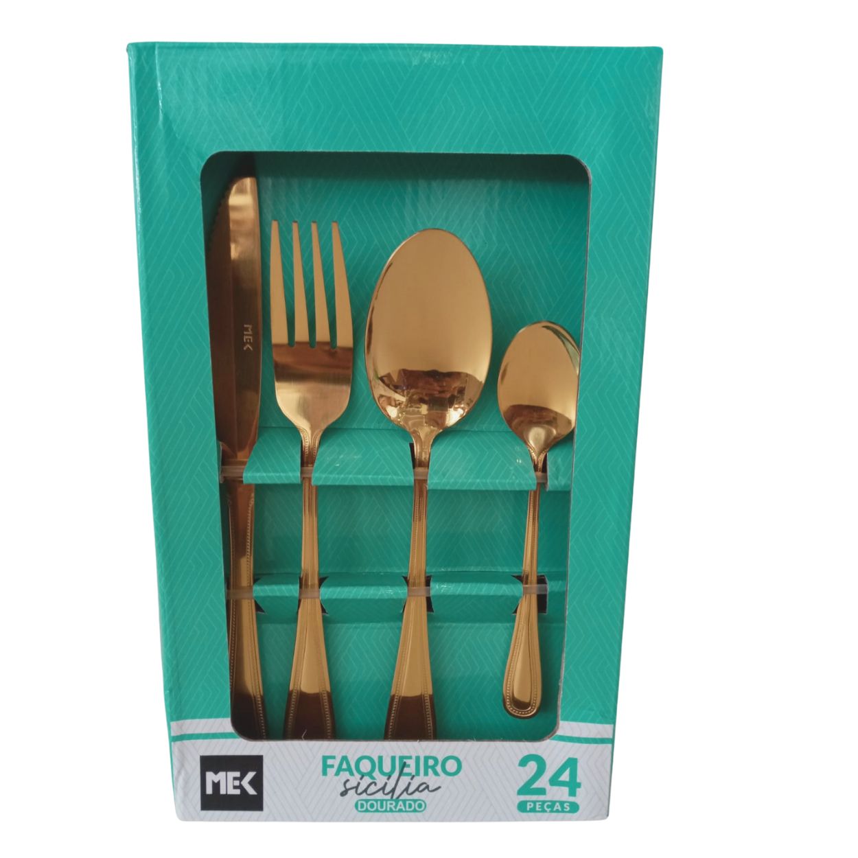 Faqueiro 24 Pcs Aco Inox Sicilia Dourado Gold Mek - Image 2